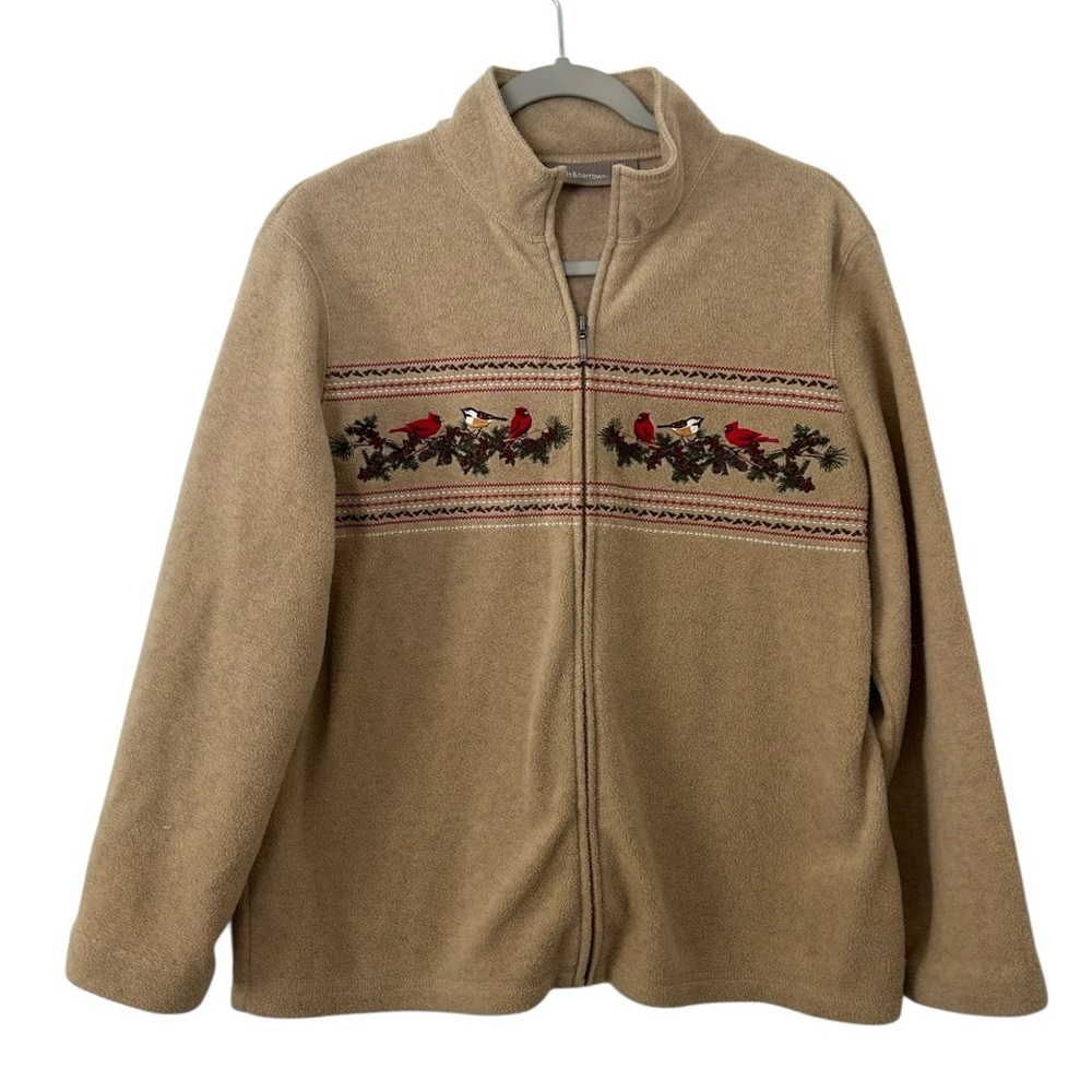 Tan Brown Vintage Croft & Barrow Cardinal Bird Fleece Jacket Women’s Size Medium